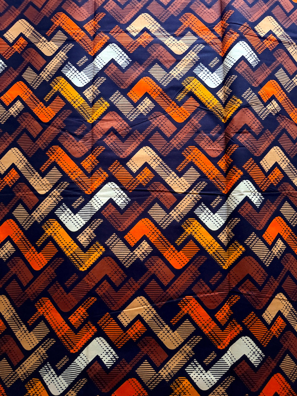 Orange Ankara Fabric – Zig Zag Pattern – African Wax Print (6 Yards) – MASI2399
