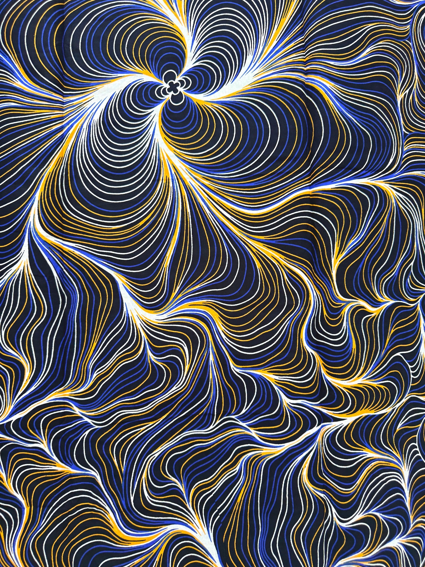 Abstract pattern with wavy lines in blue and gold