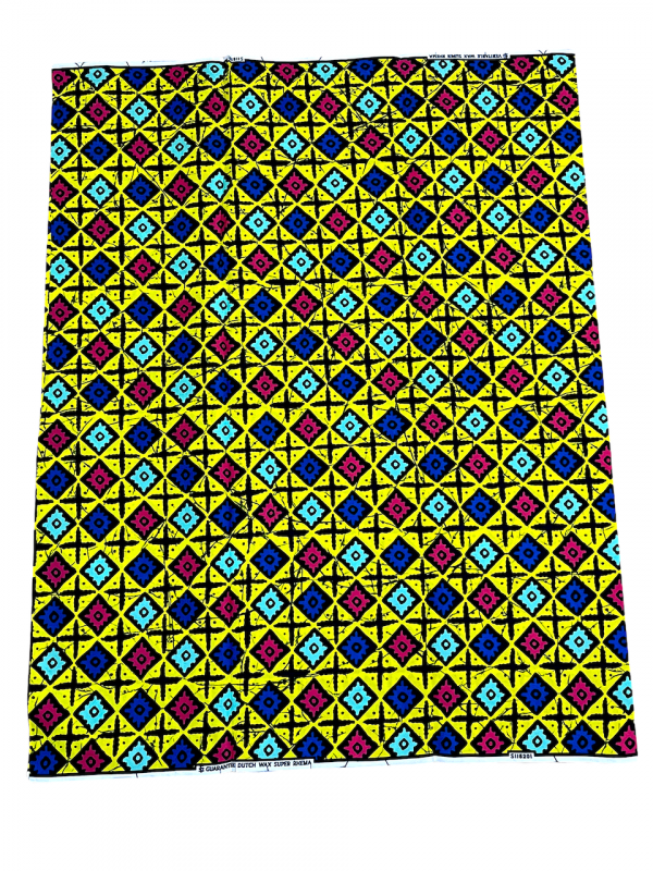 Colorful geometric patterned fabric with a white background