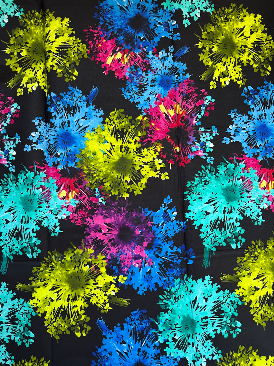 Colorful abstract flower pattern on a black background