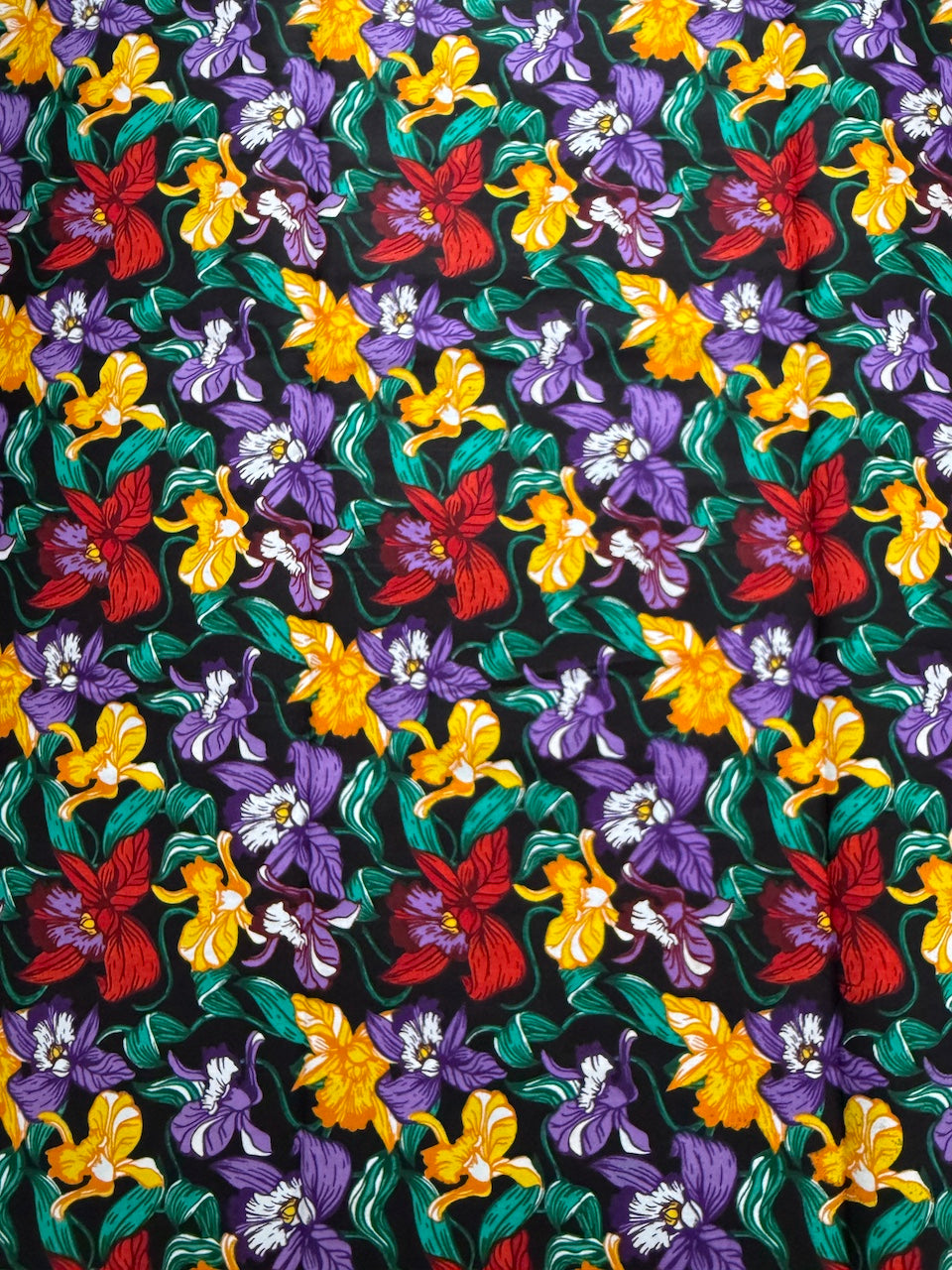 Colorful floral pattern on a black background