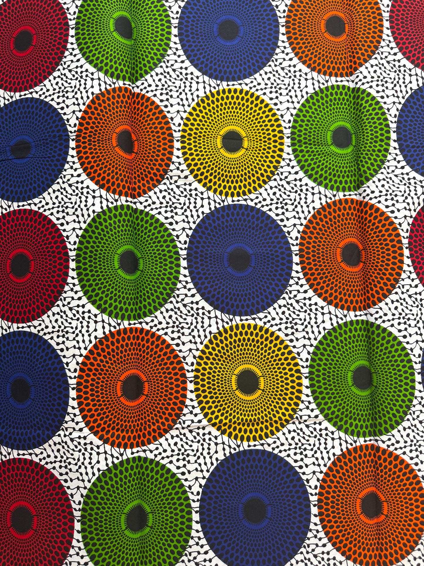 Pattern of colorful circles on a white background