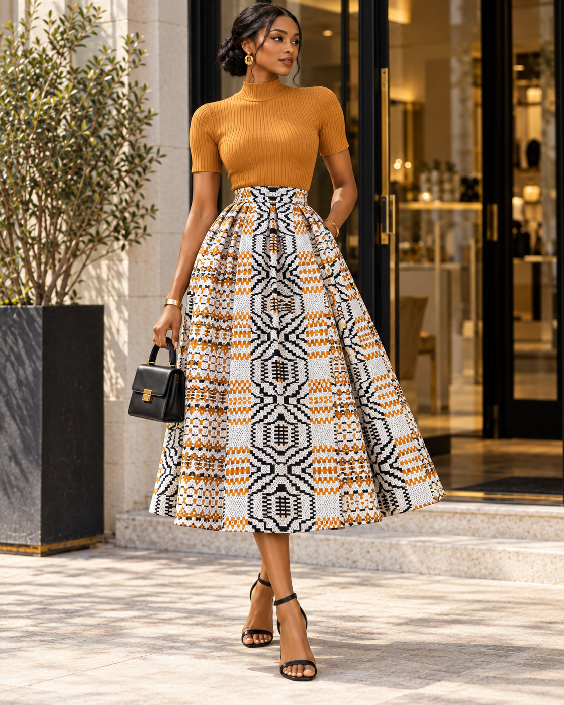 White Mustard & Black Woven Geometric African Fabric – African Wax Print (6 Yards UK) – MASI2621