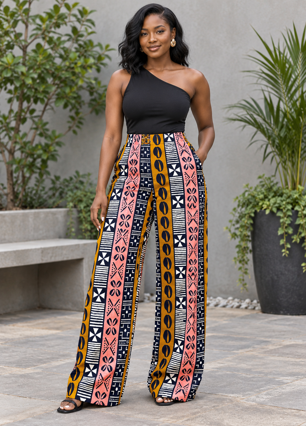 Black Mustard & Blush Tribal Stripe African Fabric – African Wax Print (6 Yards UK) – MASI2636