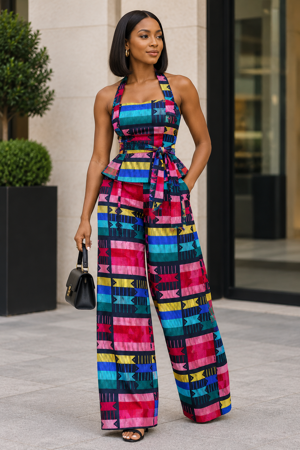 Black Pink & Teal Kente-Inspired African Fabric – African Wax Print (6 Yards UK) – MASI2638