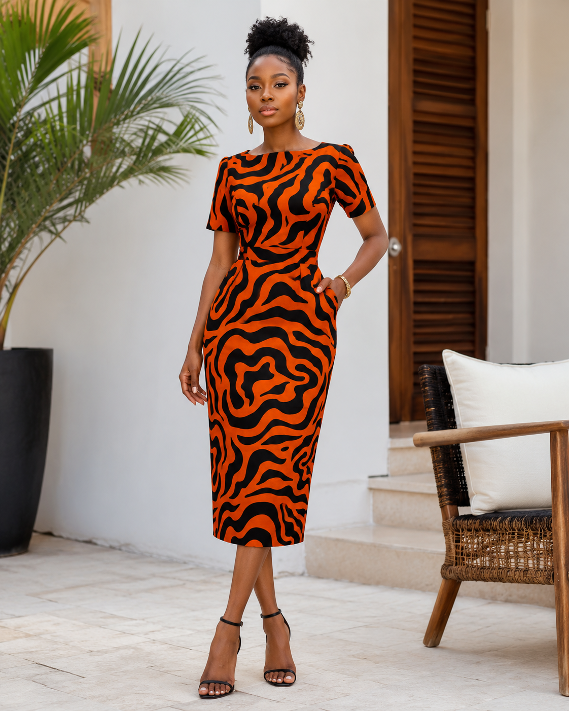 Orange & Black Floral Ankara Fabric – African Wax Print (6 Yards UK)  – MASI2204