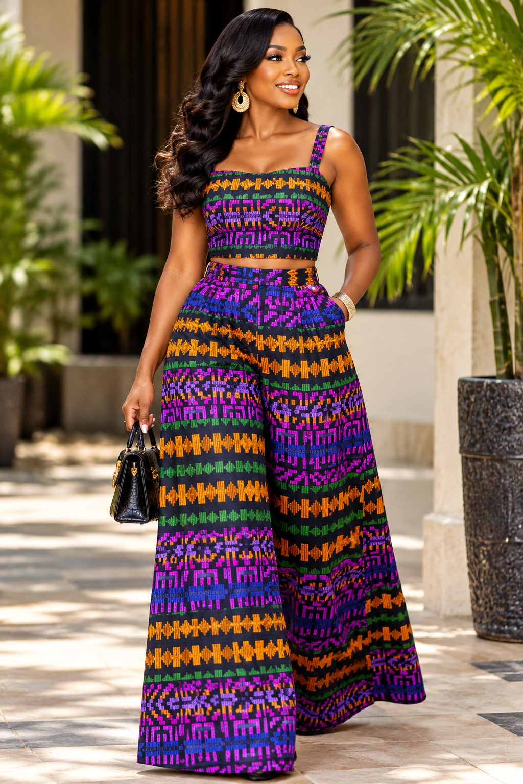 Purple Magenta & Mustard Kente-Inspired African Fabric – African Wax Print (6 Yards UK) – MASI2604