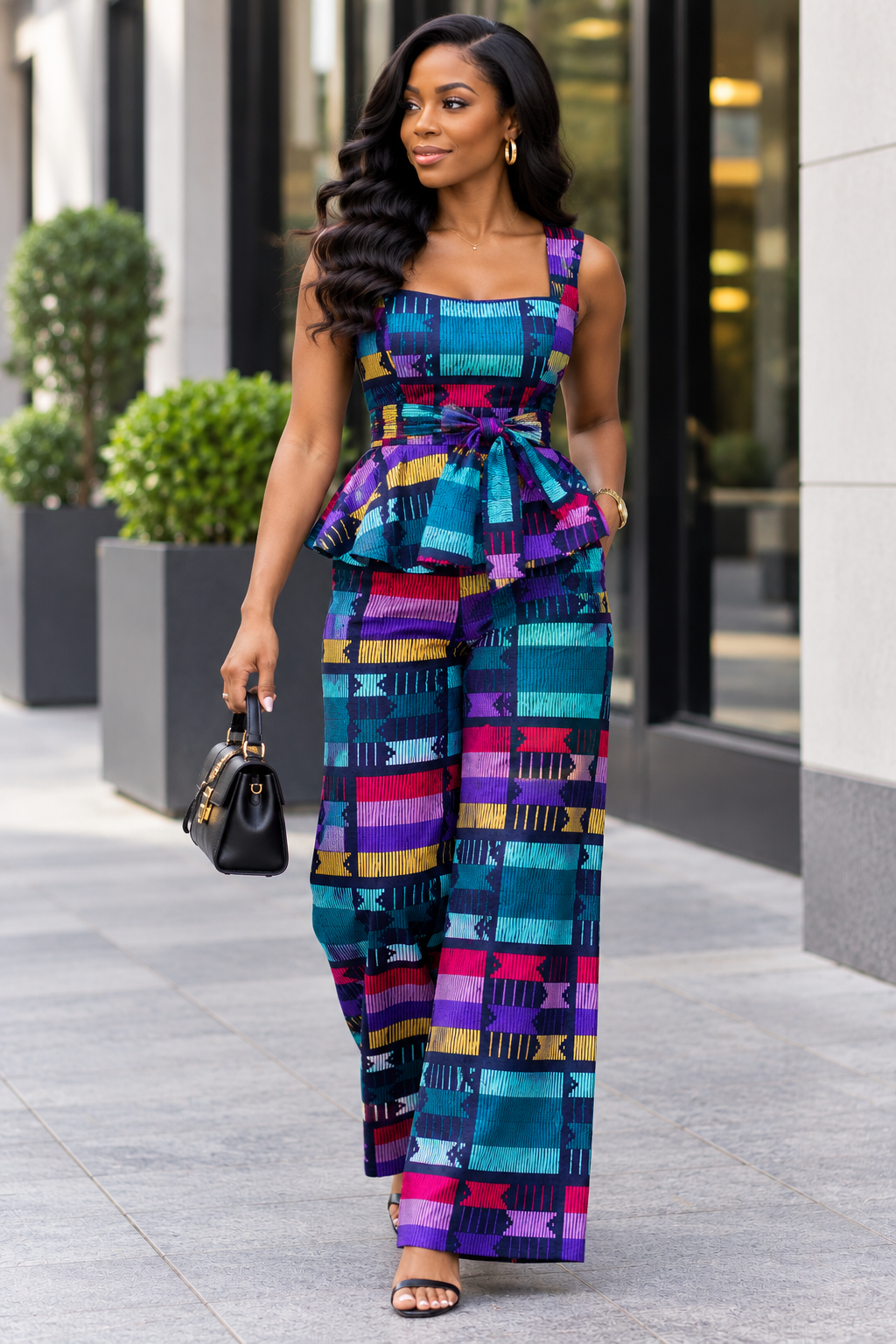 Teal Magenta & Purple Kente-Inspired African Fabric – African Wax Print (6 Yards UK) – MASI2633