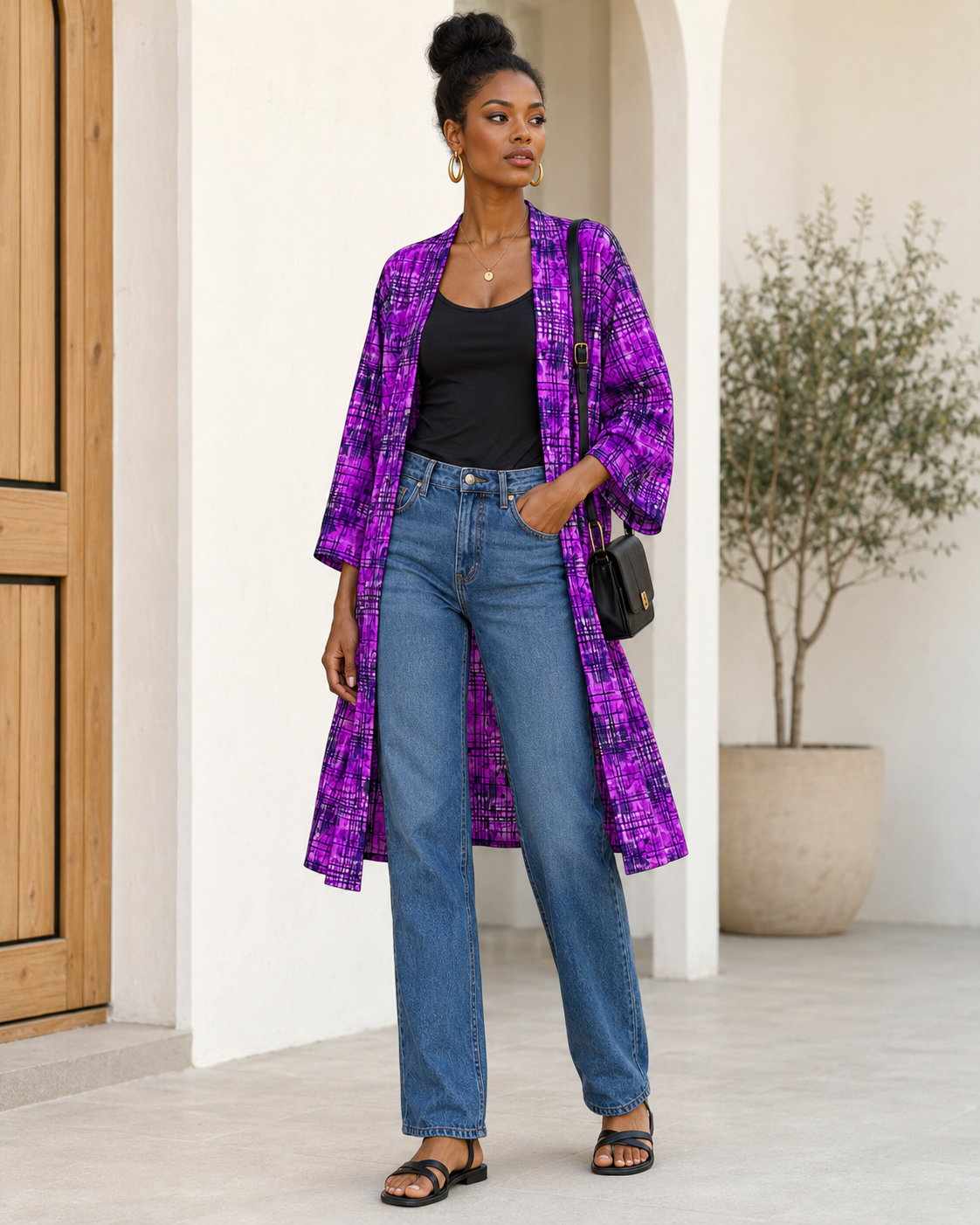 Purple & Black Abstract Grid African Fabric – African Wax Print (6 Yards UK) – MASI2489