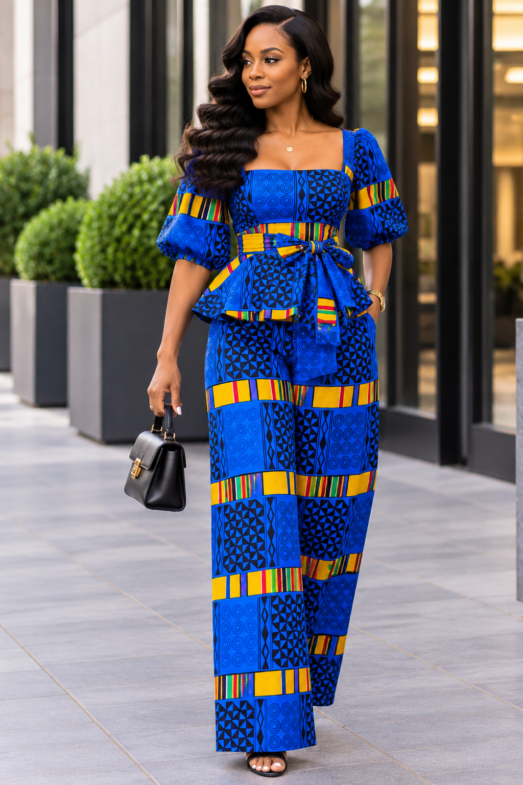 Royal Blue Yellow Kente-Inspired African Fabric – African Wax Print (6 Yards UK) – MASI2642