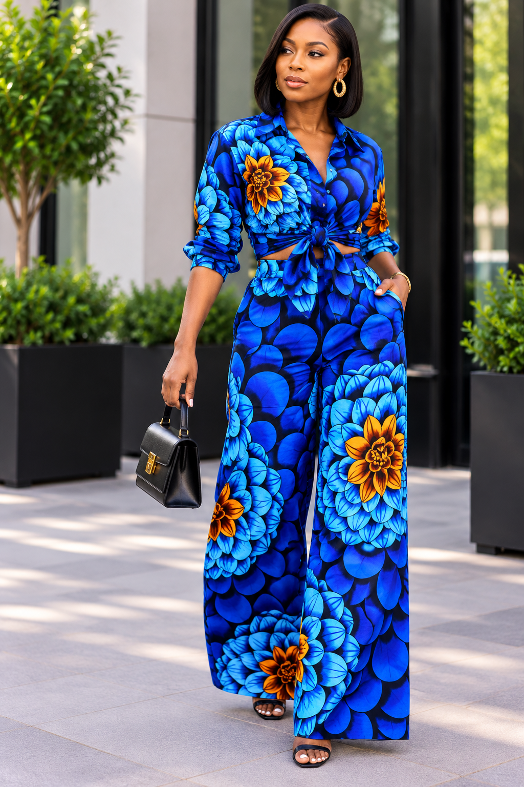 Royal Blue Turquoise & Gold Statement Floral African Fabric – African Wax Print (6 Yards UK) – MASI2632