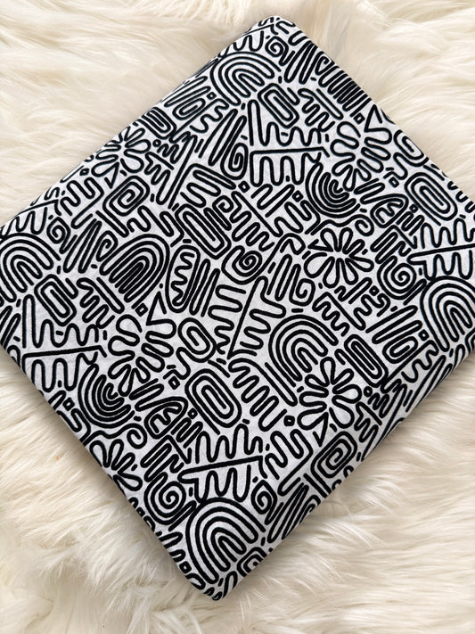 Black & White Abstract Line Art African Fabric – African Wax Print (6 Yards UK) – MASI2488