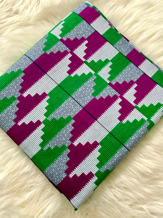 Green & Purple Kente Ankara Fabric – African Wax Print (6 Yards UK)  – MASI2458