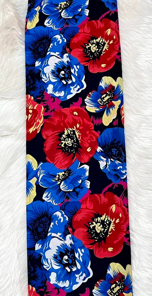 Ankara Wax Print Fabric – Bold Blue & Red Floral (6 Yards UK) – MASI2008