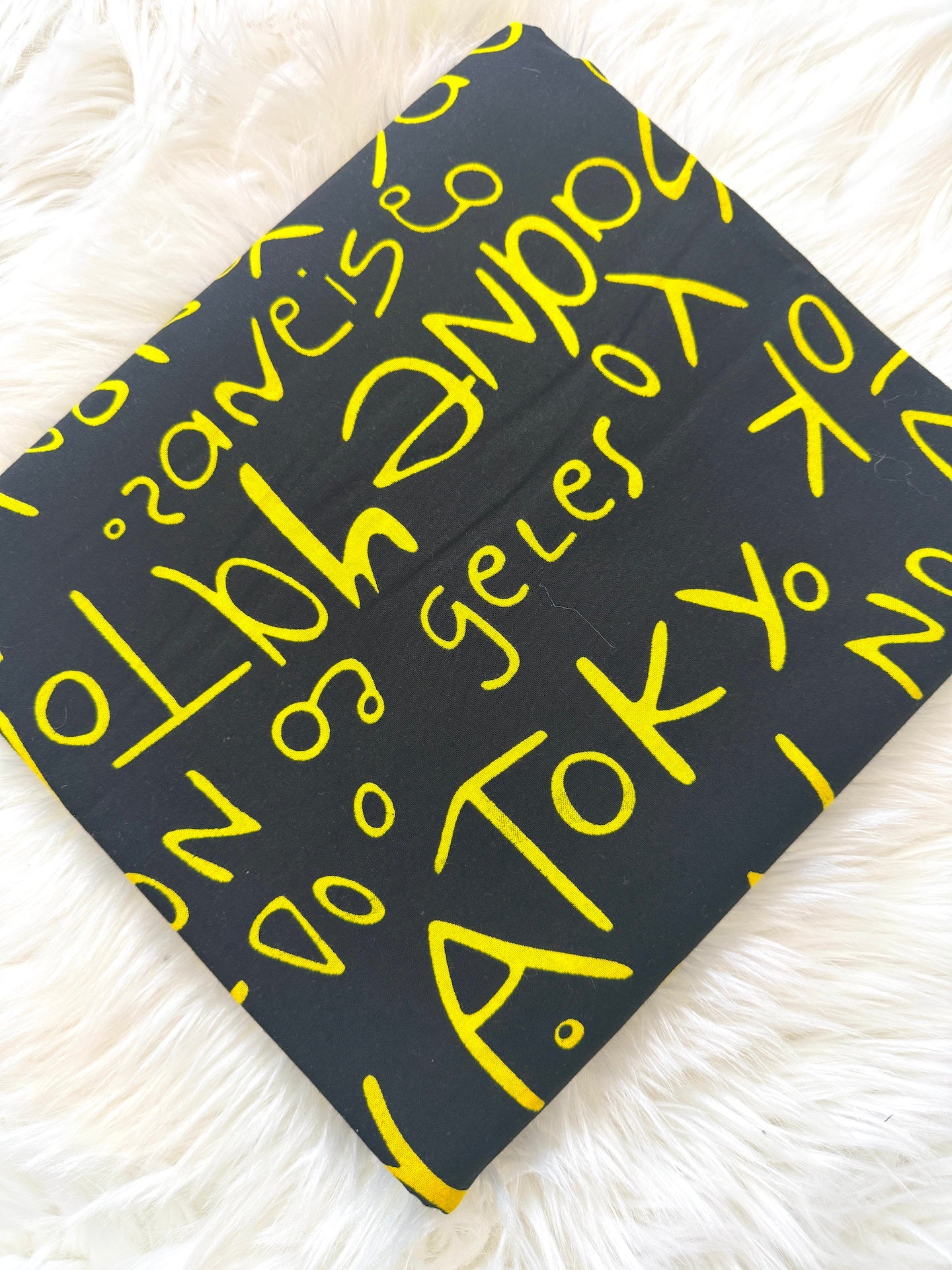 Black & Yellow Graffiti Text Ankara Fabric – African Wax Print (6 Yards UK) – MASI2473