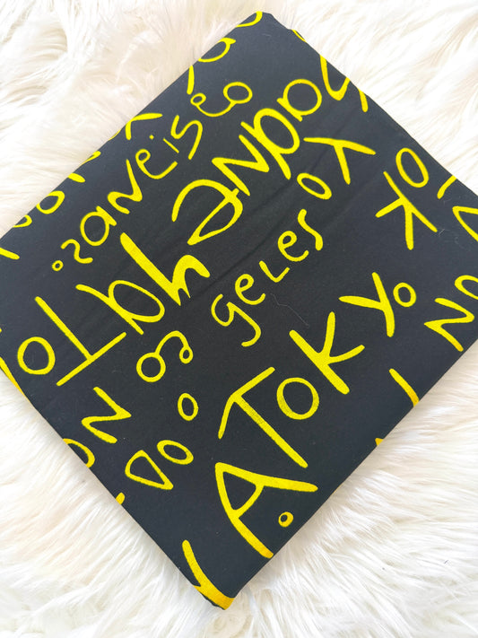 Black & Yellow Graffiti Text Ankara Fabric – African Wax Print (6 Yards UK) – MASI2473