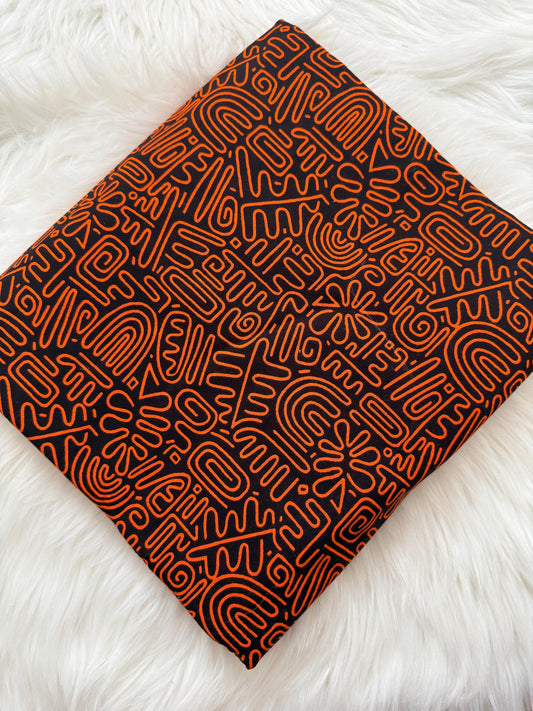 Orange & Black Geometric Ankara Fabric – African Wax Print (6 Yards UK) – MASI2460