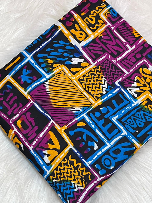 Colorful fabric with abstract patterns on a white background