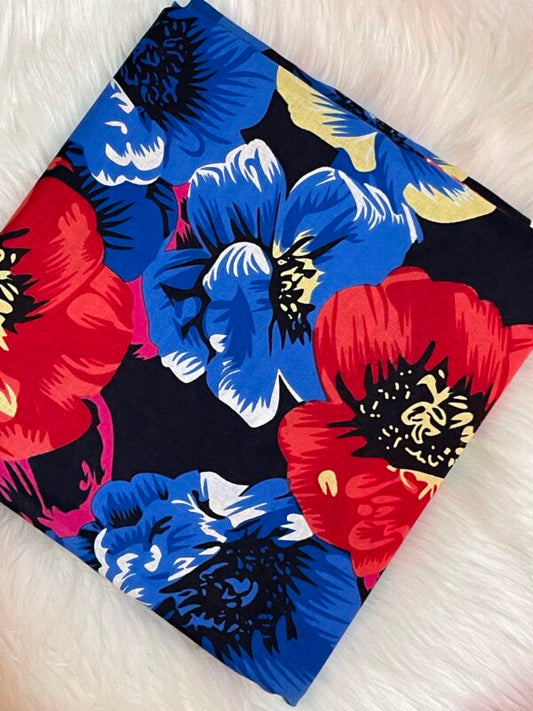 Ankara Wax Print Fabric – Bold Blue & Red Floral (6 Yards UK) – MASI2008