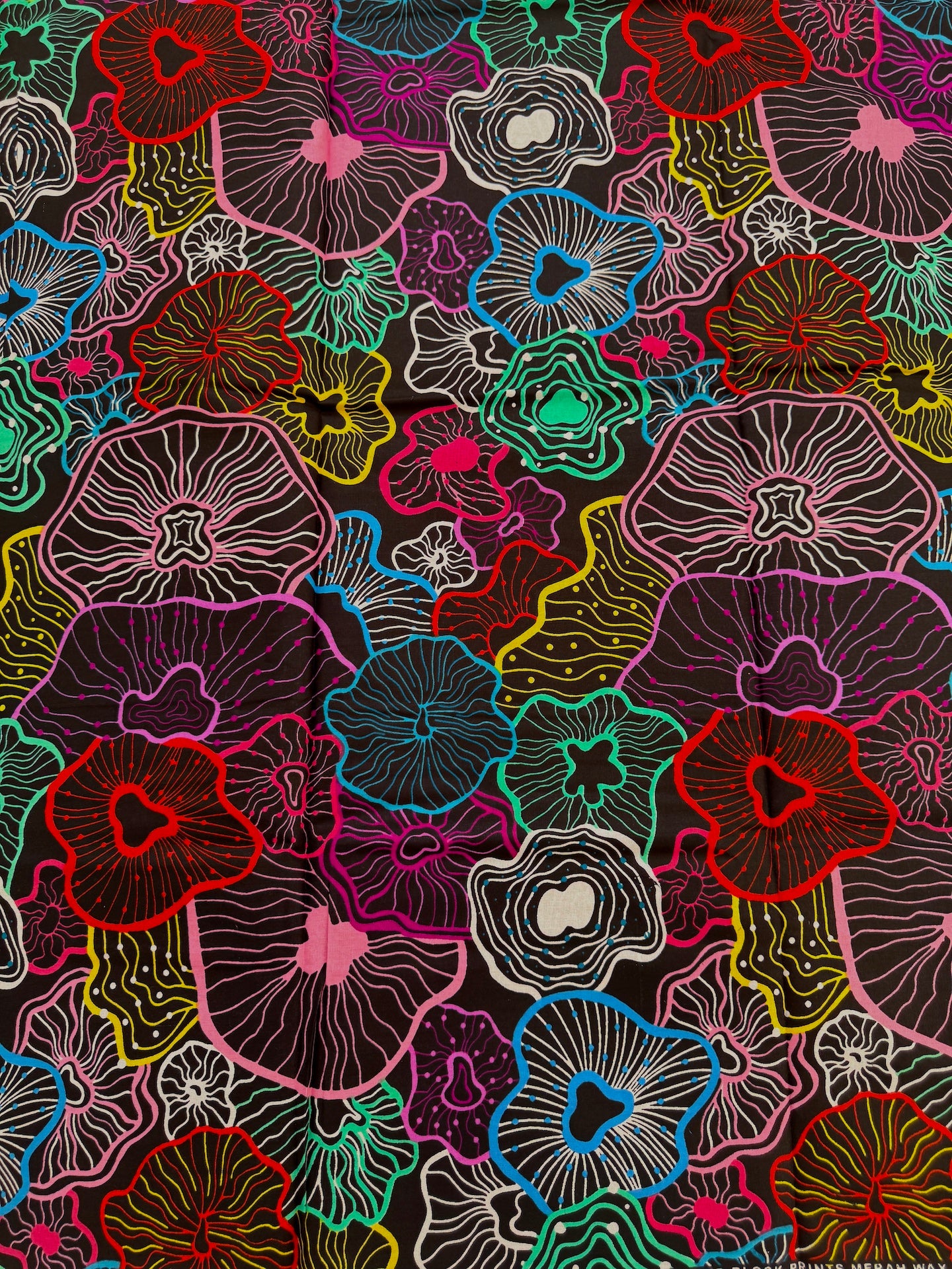 Colorful floral pattern on a black background