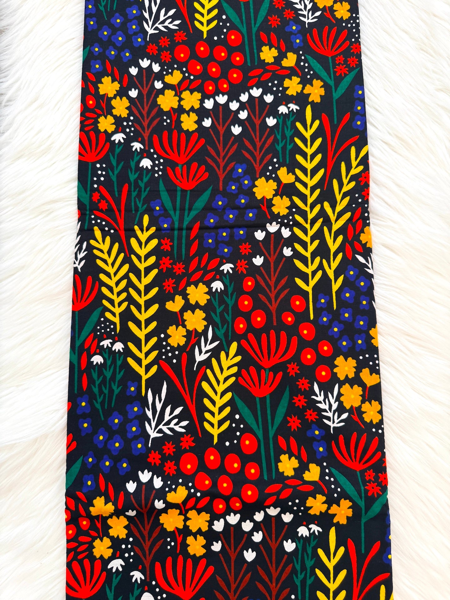 Colorful floral patterned fabric on a white background
