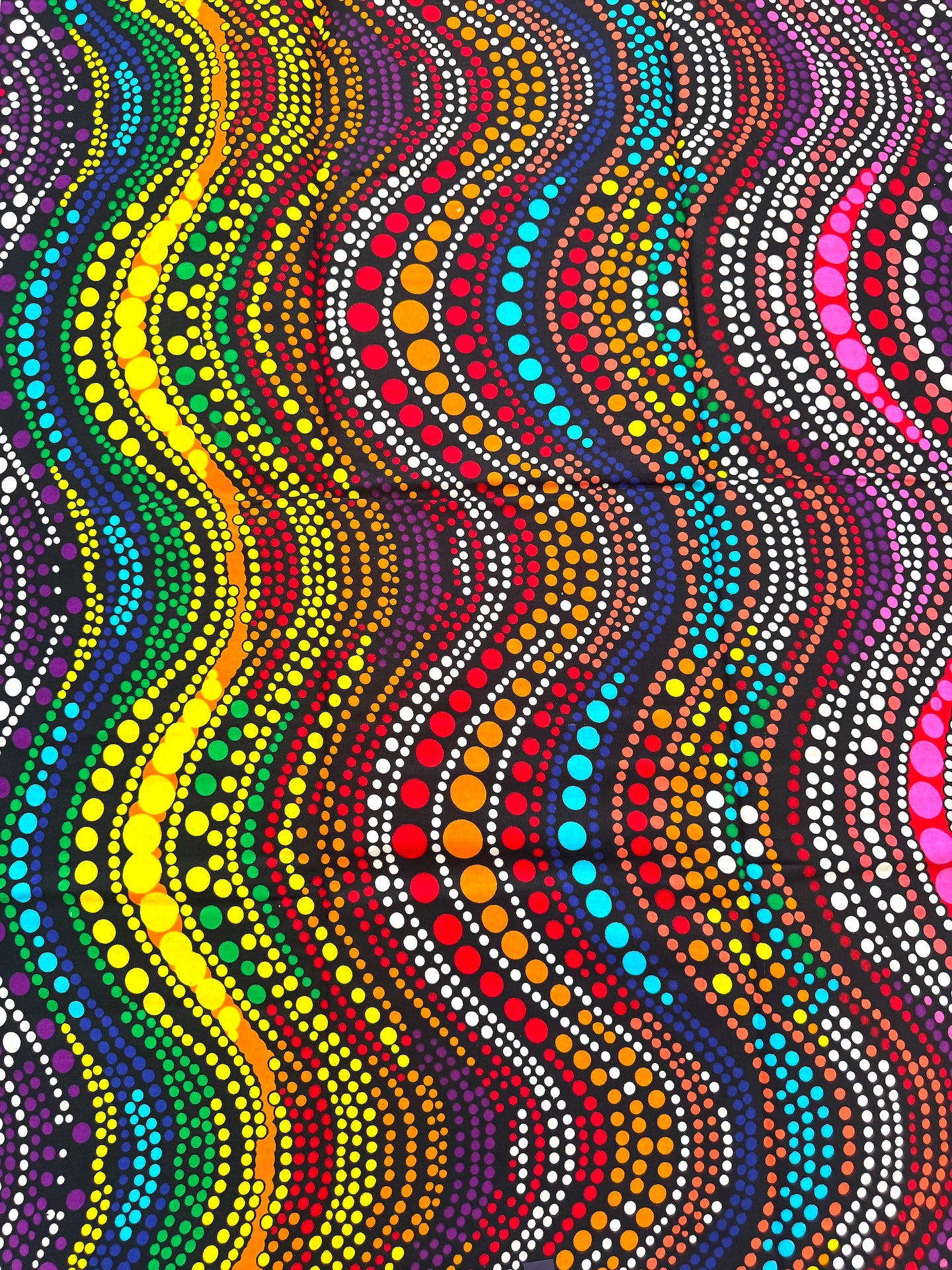 Black Multicolour Dotted Wave African Fabric – African Wax Print (6 Yards UK) – MASI2510