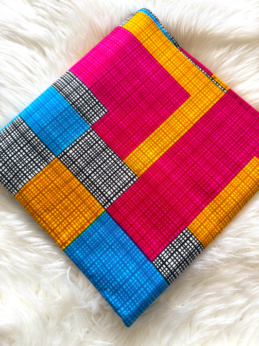 Blue Red & Yellow Geometric Patchwork African Fabric – African Wax Print (6 Yards UK) – MASI2602