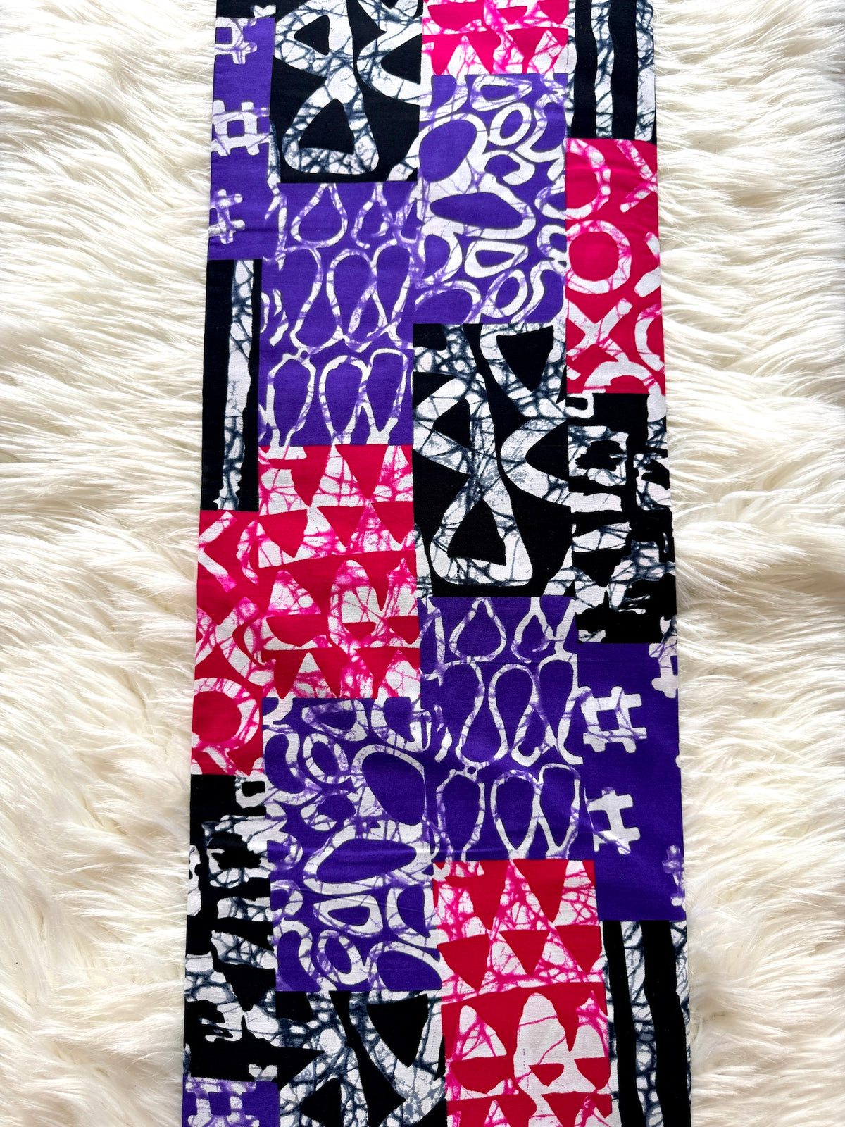 Purple Pink & Black Abstract Patchwork African Fabric – African Wax Print (6 Yards UK) – MASI2623