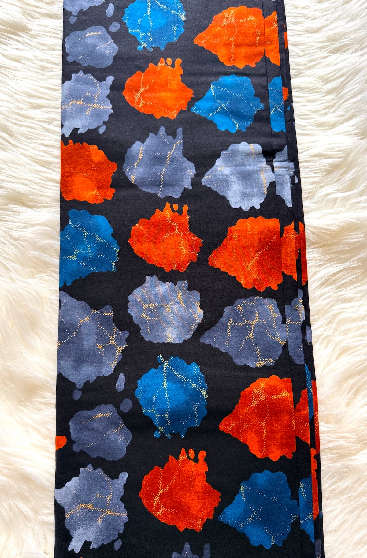 Black Charcoal Grey Orange & Turquoise Abstract African Fabric – African Wax Print (6 Yards UK) – MASI2624