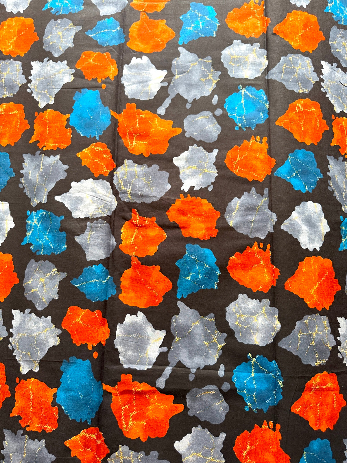 Black Charcoal Grey Orange & Turquoise Abstract African Fabric – African Wax Print (6 Yards UK) – MASI2624