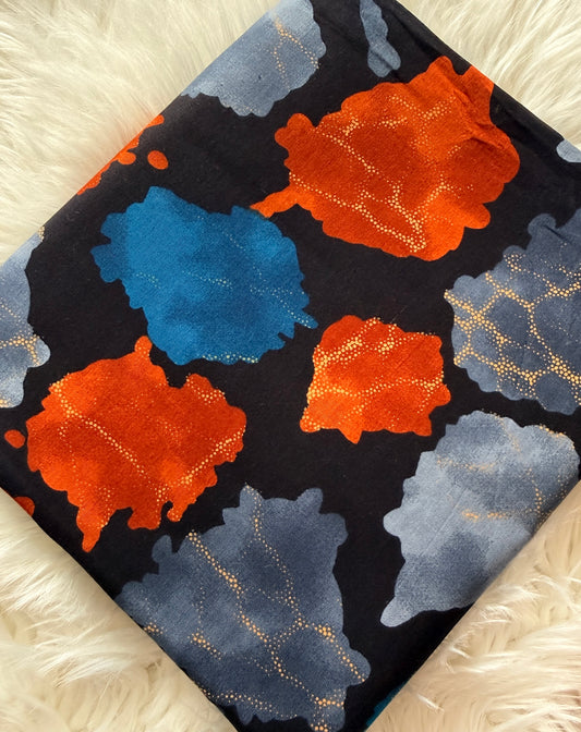 Black Charcoal Grey Orange & Turquoise Abstract African Fabric – African Wax Print (6 Yards UK) – MASI2624