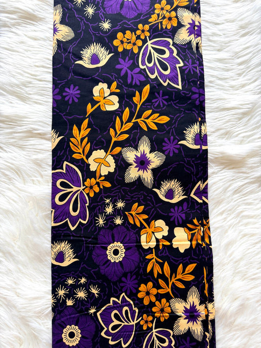 Black Purple & Mustard Floral African Fabric African Fabric – African Wax Print (6 Yards UK) – MASI2613