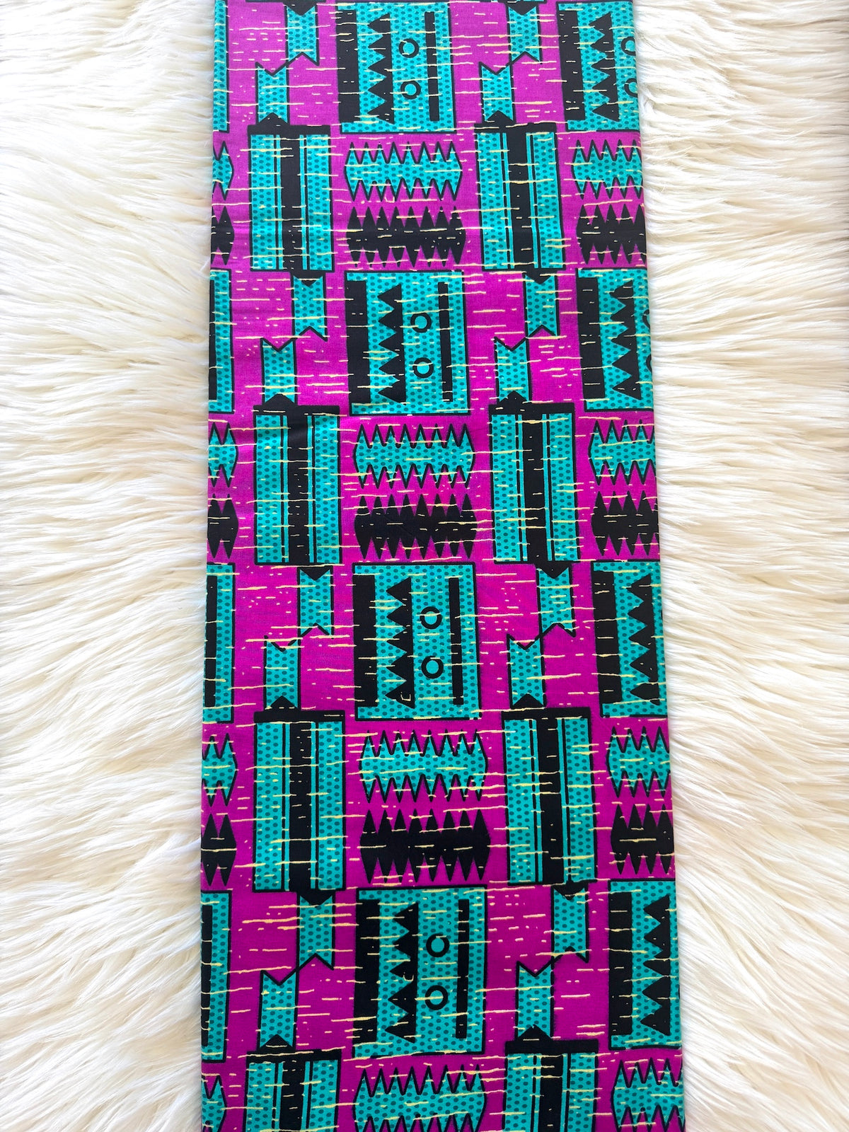 Magenta Turquoise & Black Geometric African Fabric – African Wax Print (6 Yards UK) – MASI2649