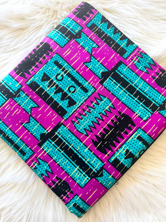 Magenta Turquoise & Black Geometric African Fabric – African Wax Print (6 Yards UK) – MASI2649
