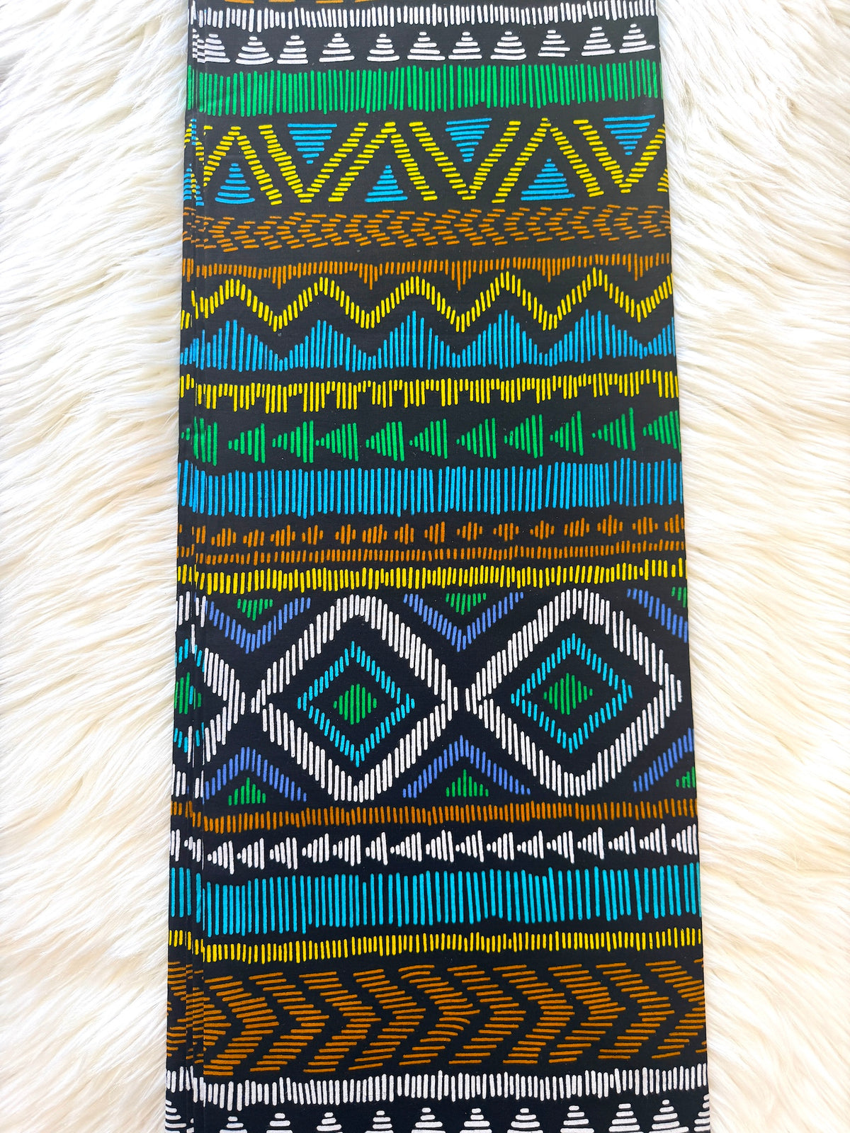 Black Teal & Mustard Tribal Geometric Stripe African Fabric – African Wax Print (6 Yards UK) – MASI2650