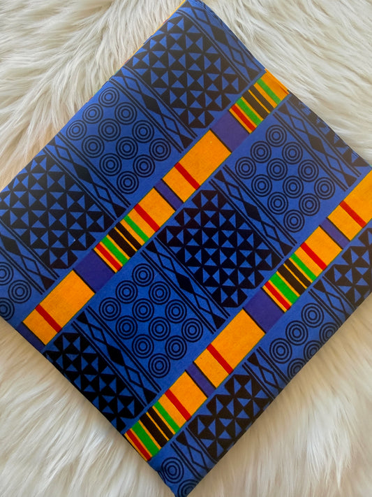 Royal Blue Yellow Kente-Inspired African Fabric – African Wax Print (6 Yards UK) – MASI2642