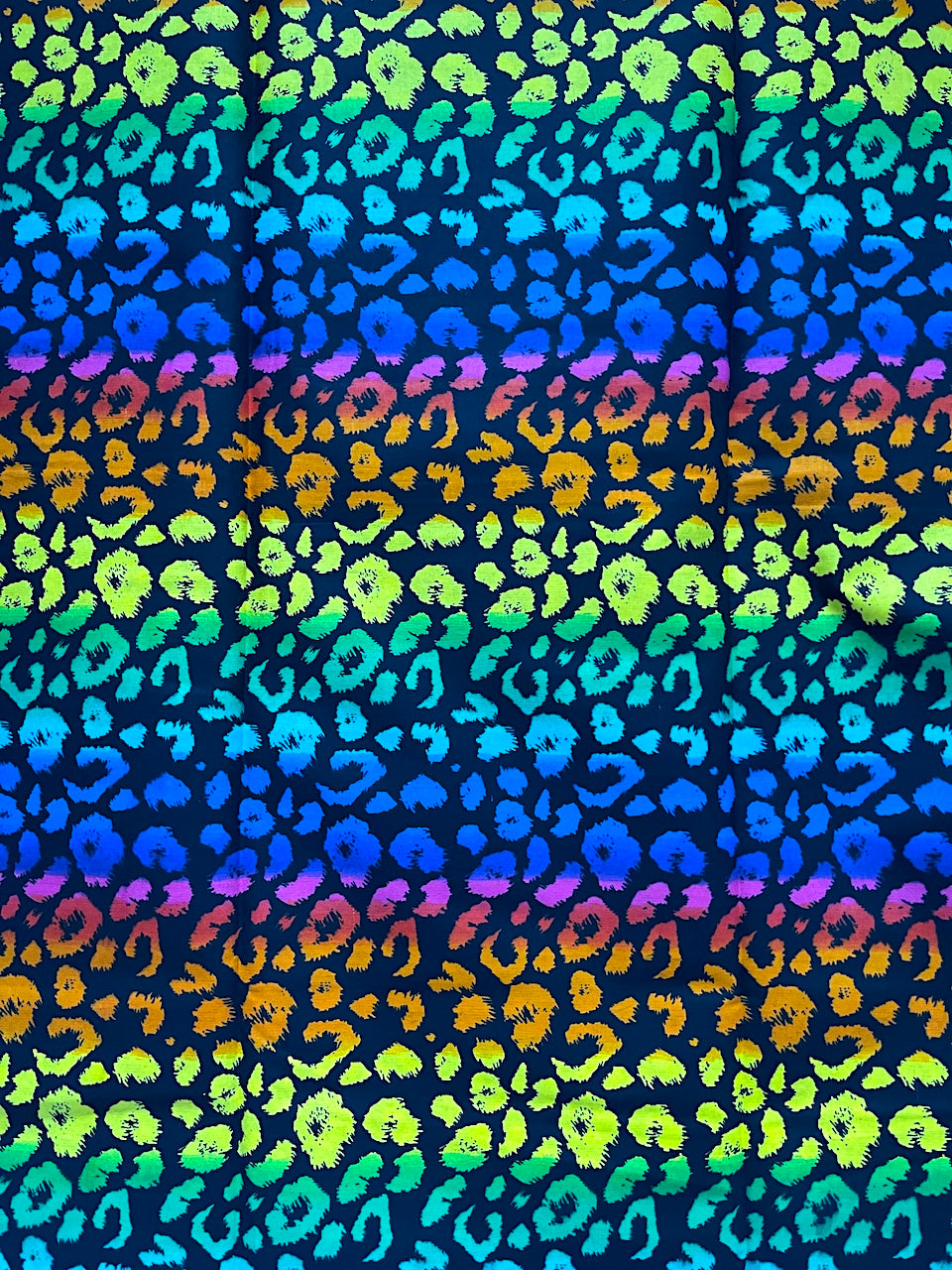 Colorful leopard print pattern on a dark background