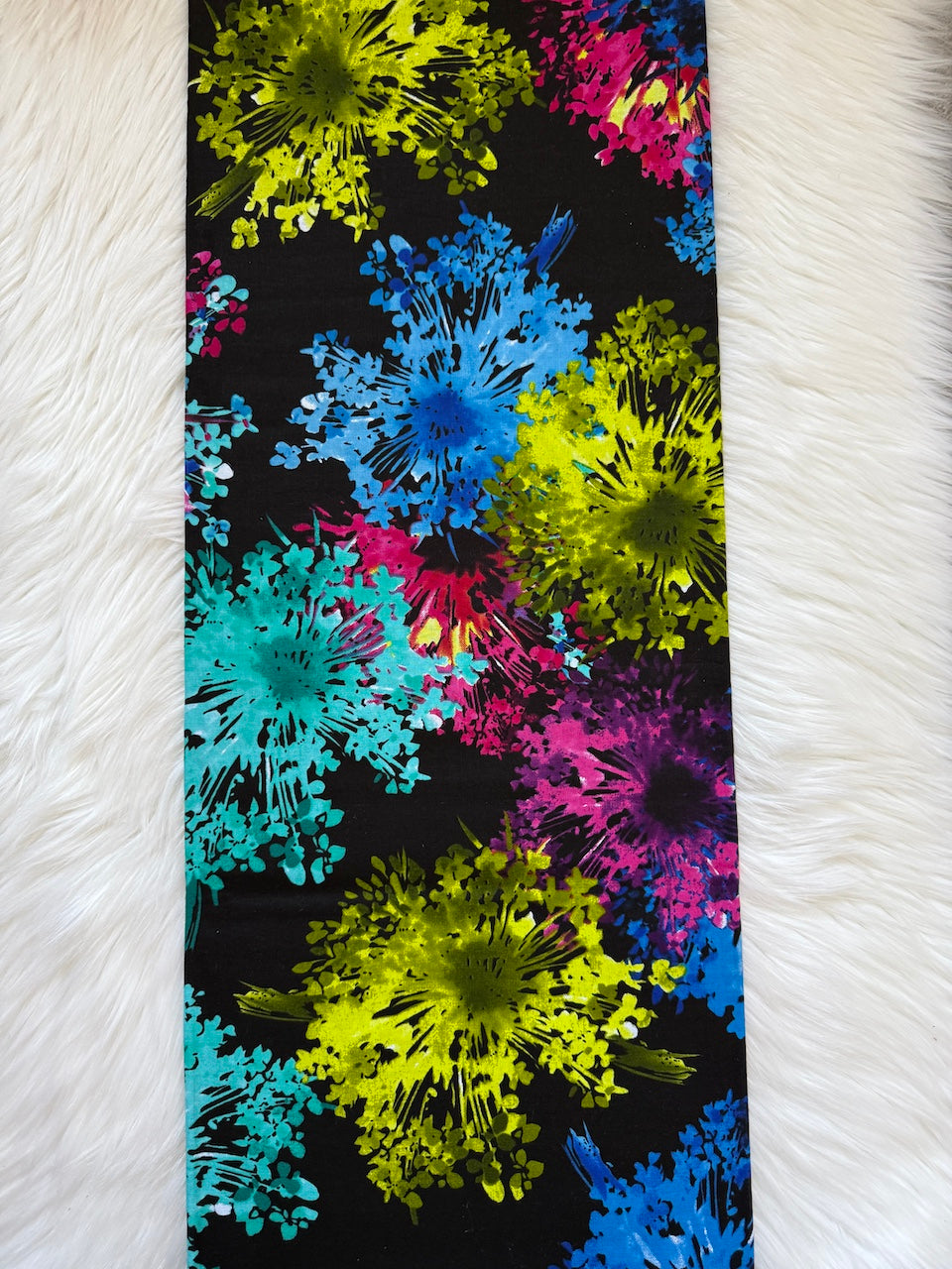 Colorful floral pattern on a black background