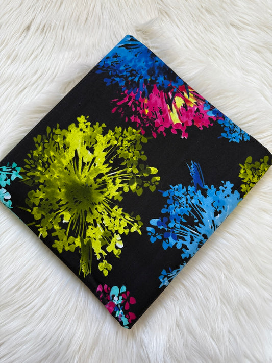 Colorful floral design on a black background
