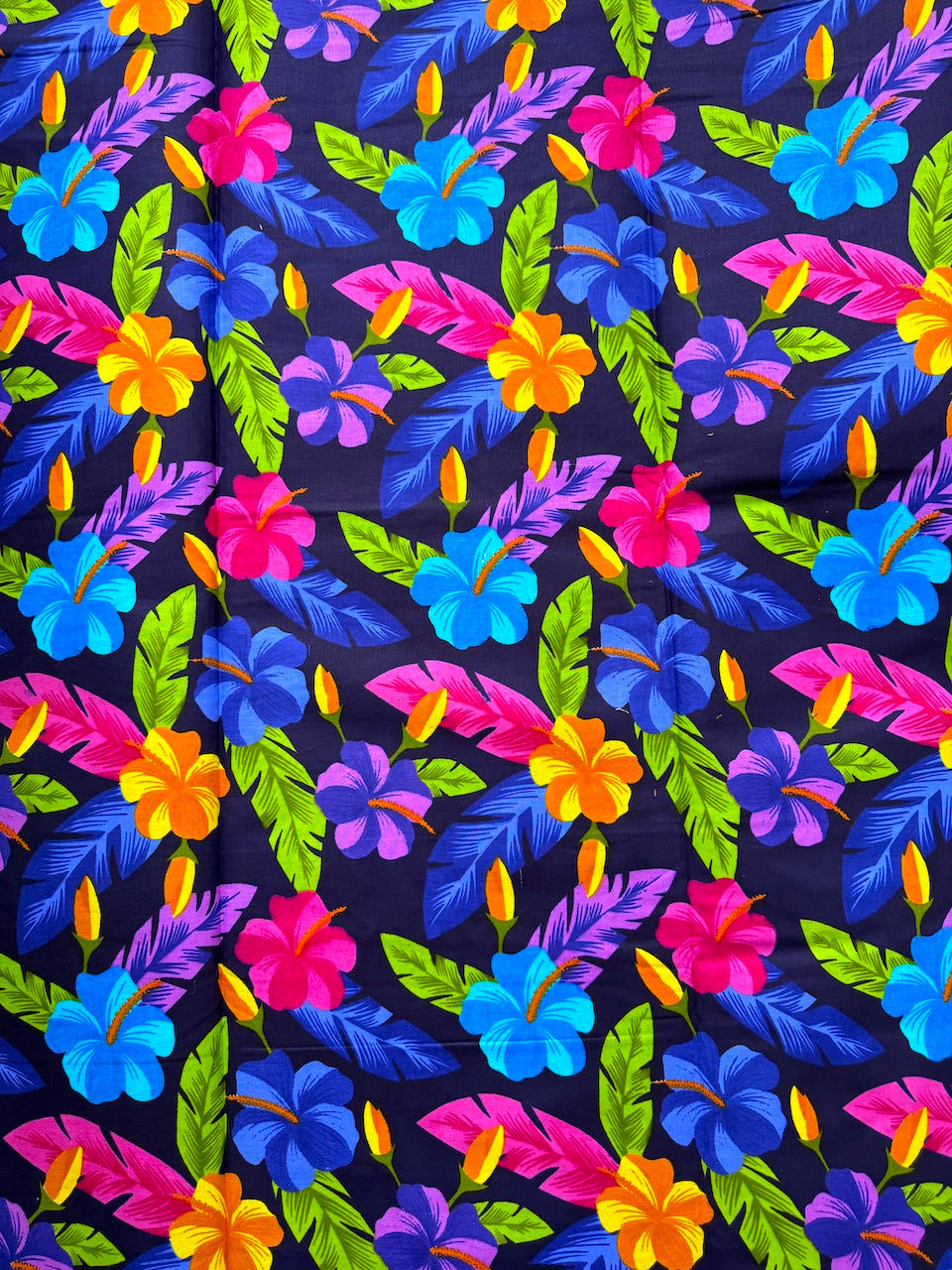 Colorful floral pattern on a dark blue background