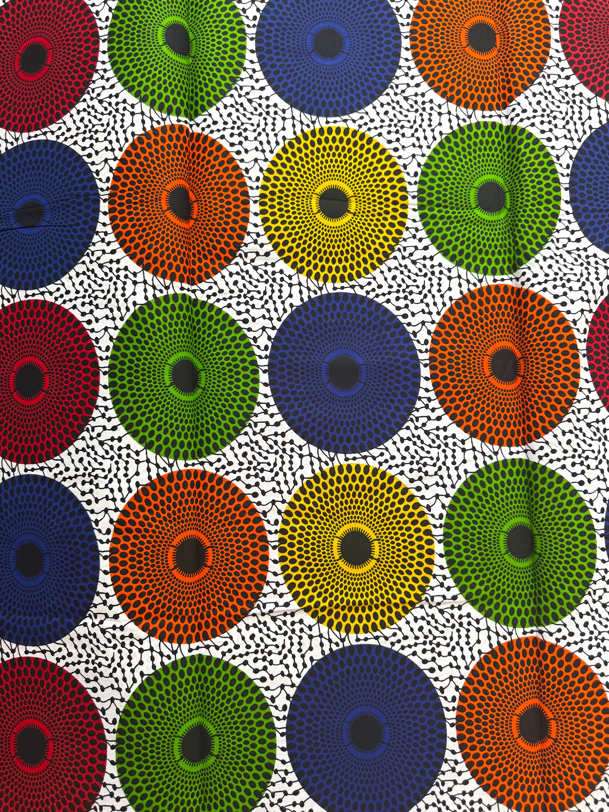 Pattern of colorful circles on a white background