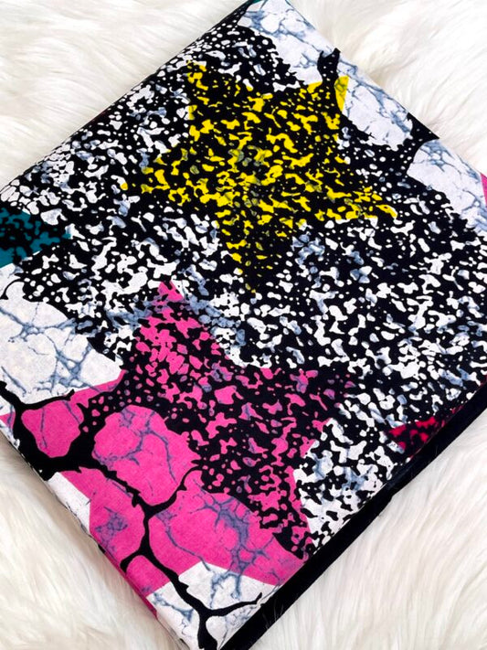 Colorful abstract patterned fabric on a white background