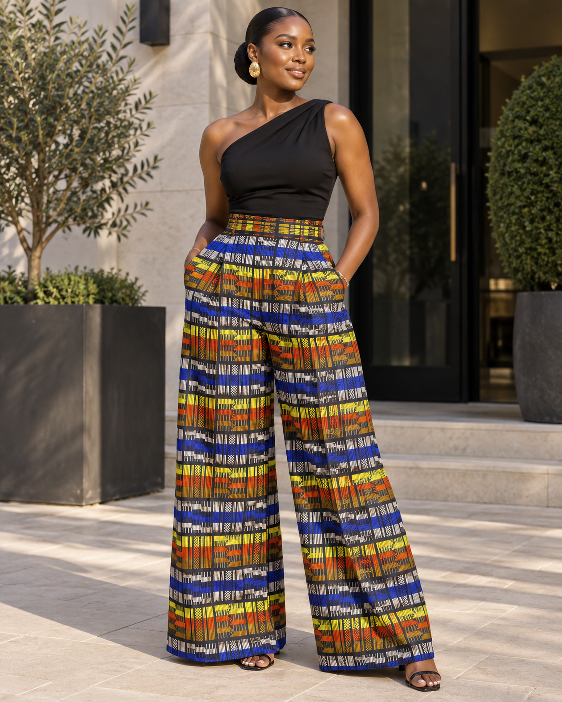 Black Multicolour Kente-Inspired Woven Stripe African Fabric – African Wax Print (6 Yards UK) – MASI2581