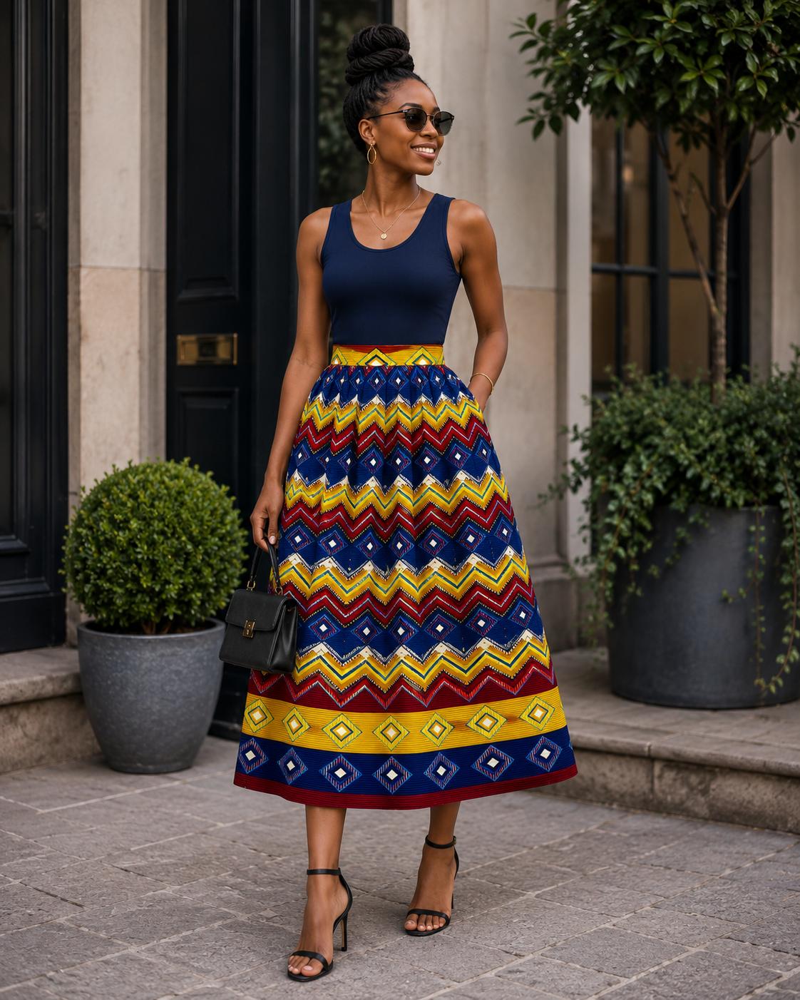 Clearance Yellow Navy & Red Kente-Inspired African Fabric – African Wax Print (6 Yards UK) – MASI2076
