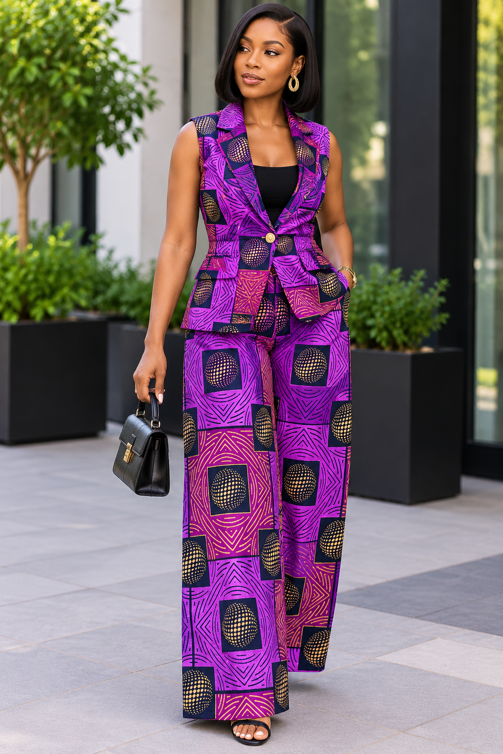 Purple Magenta & Black Geometric African Fabric – African Wax Print (6 Yards UK) – MASI2631