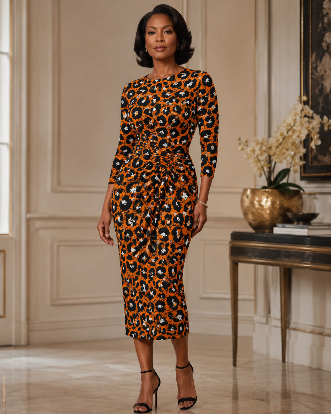 Orange & Black Ankara Fabric – Animal Print – African Wax Print (6 Yards)– MASI2417