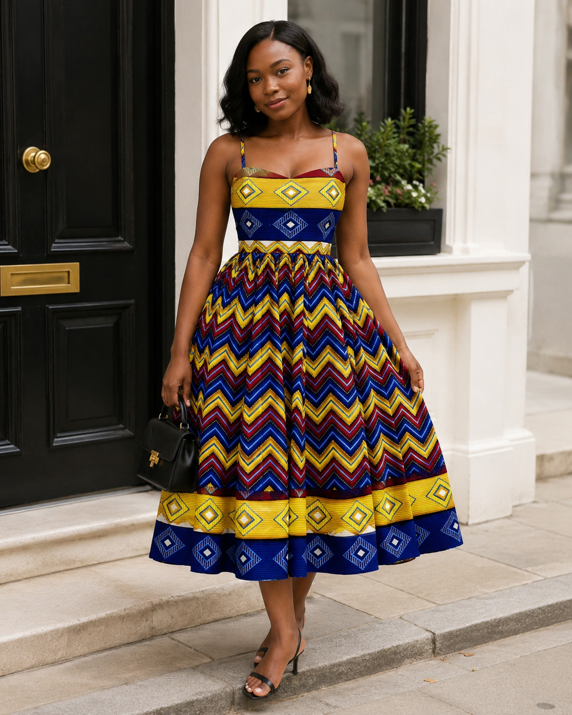 Clearance Yellow Navy & Red Kente-Inspired African Fabric – African Wax Print (6 Yards UK) – MASI2076